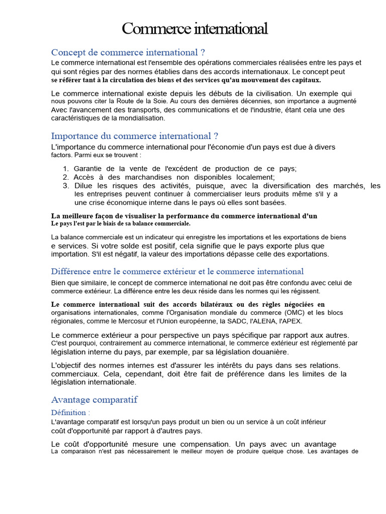 Comprendre le commerce international | PDF | Protectionnisme | Avantage ...