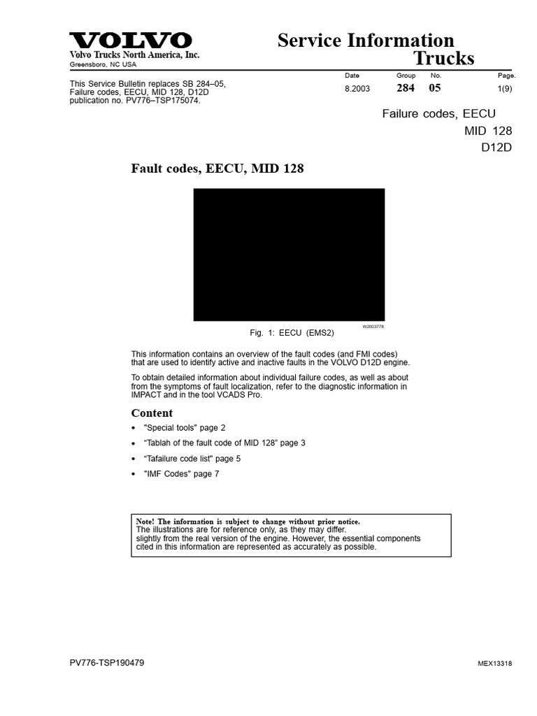 Volvo D12D EECU Fault Codes Guide | PDF | Throttle | Electrical Network
