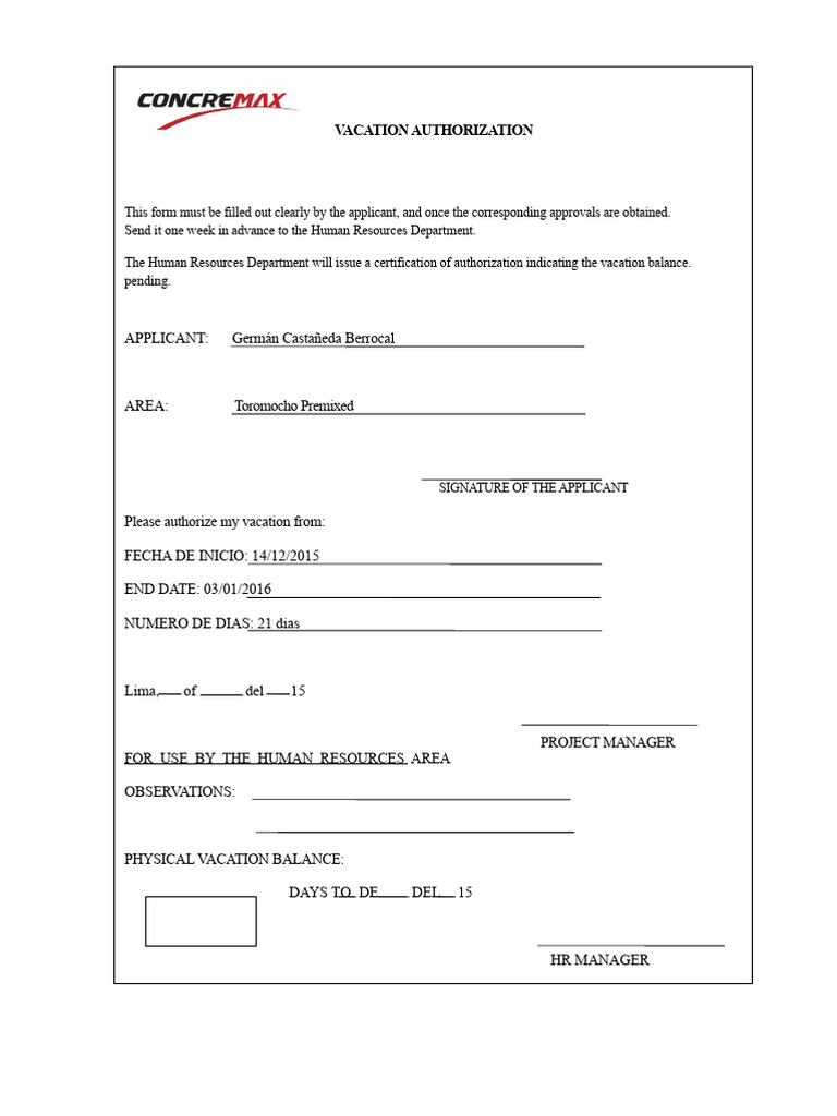Vacation Format | PDF
