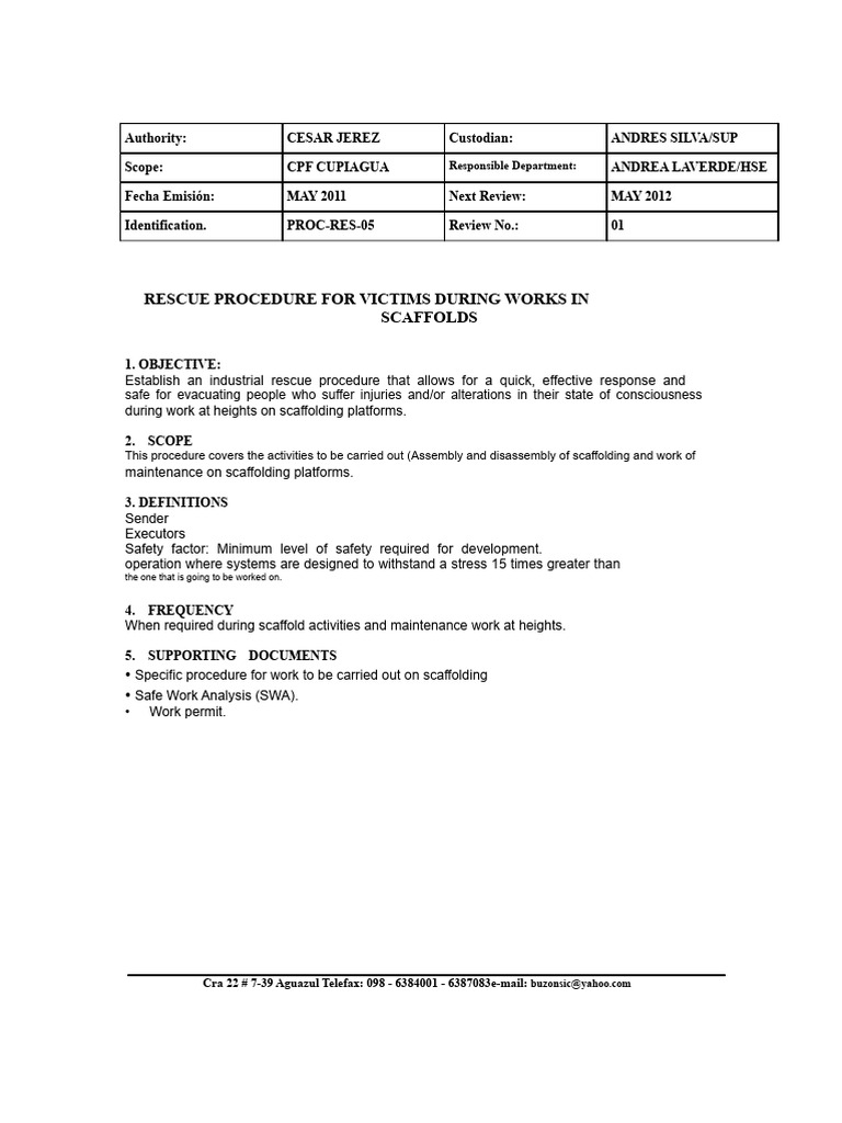 Scaffold Rescue Procedure Guidelines | PDF | Safety | Occupational ...