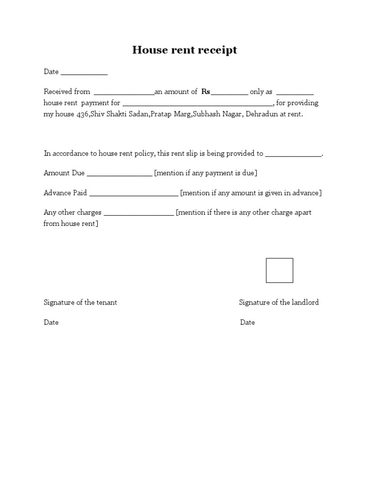 House Rent Receipt Template | PDF
