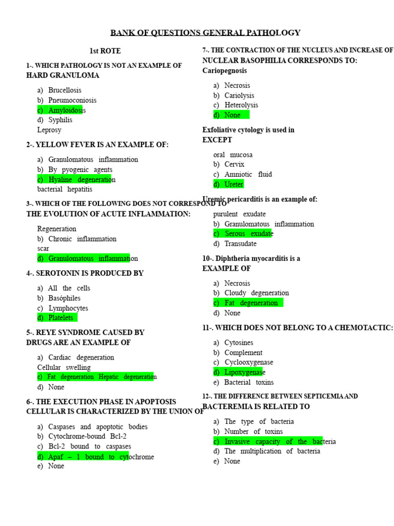 General Pathology Question Bank | PDF | Coagulation | Inflammation