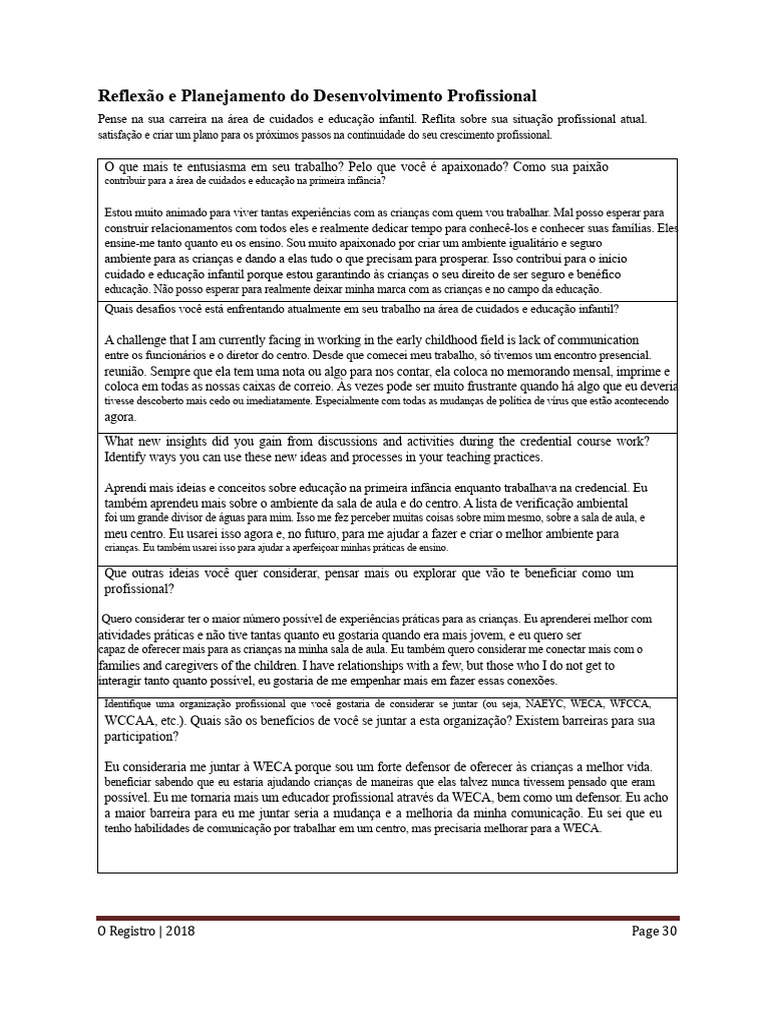 Planejamento de Carreira em Educação Infantil | PDF | Aprendizado ...