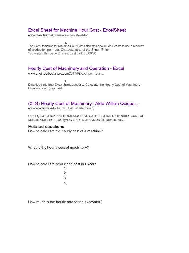 Machine Hour Cost Excel Template | PDF | Microsoft Excel | Heavy Equipment
