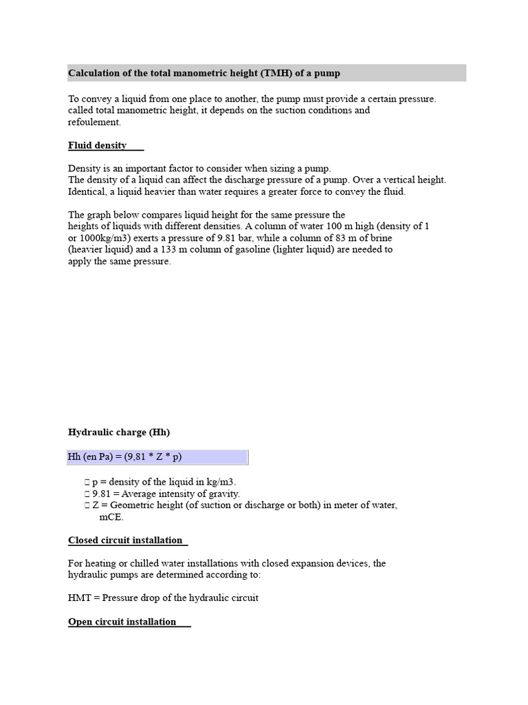 Total Manometric Height Calculation Guide | PDF | Pressure | Pressure ...