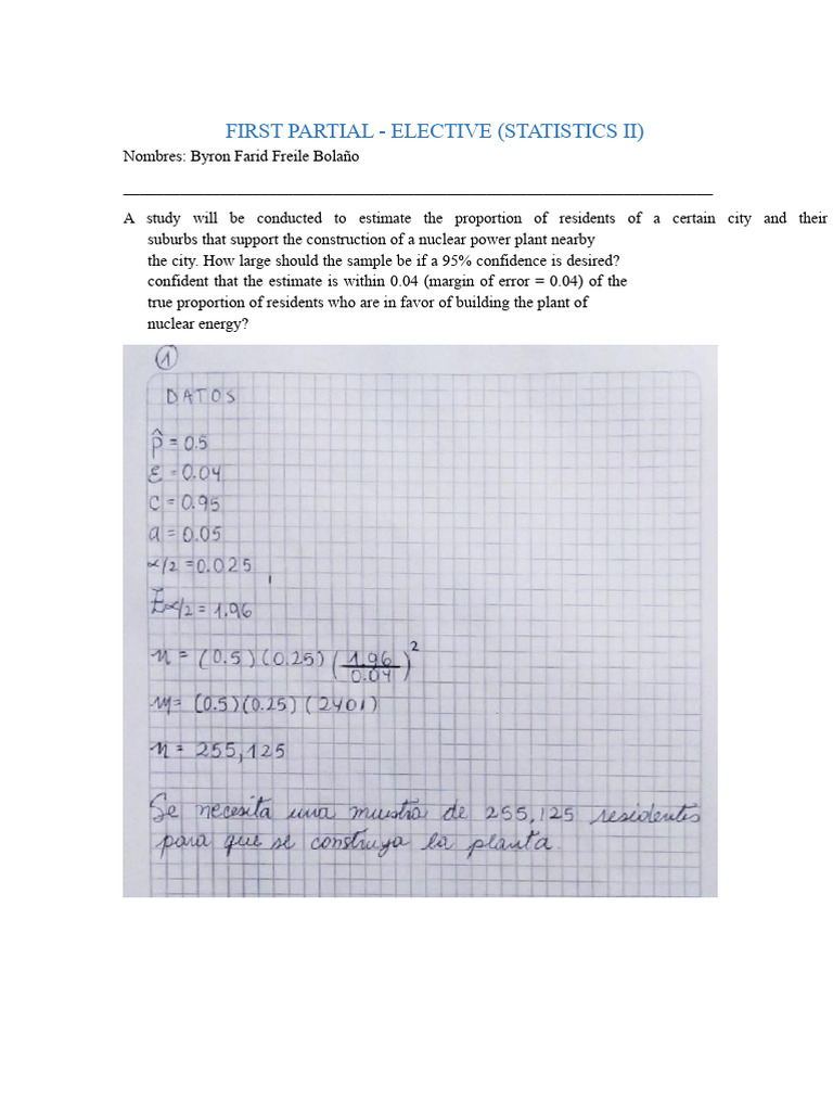 First Partial Exam Statistics Ii 2020-1 Engineering PDF | PDF ...