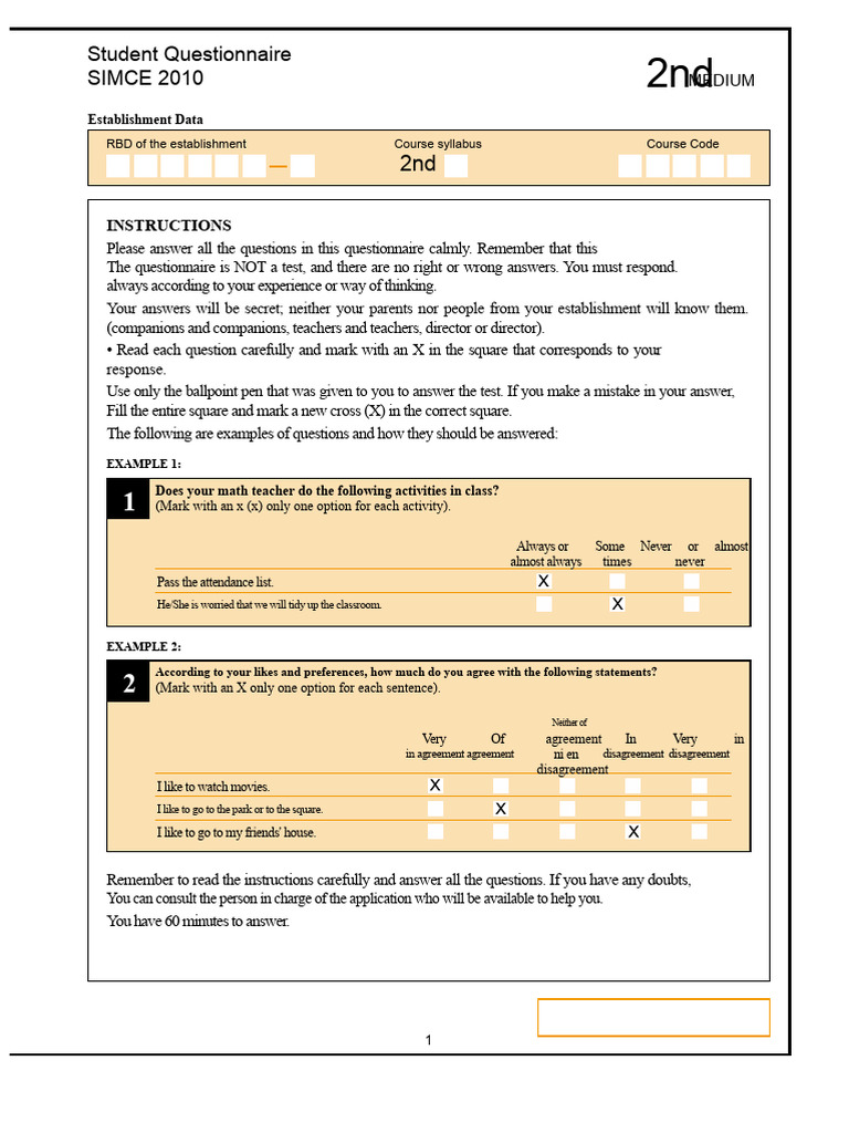 SIMCE 2010 Student Questionnaire Guide | PDF | Teachers | Mathematics