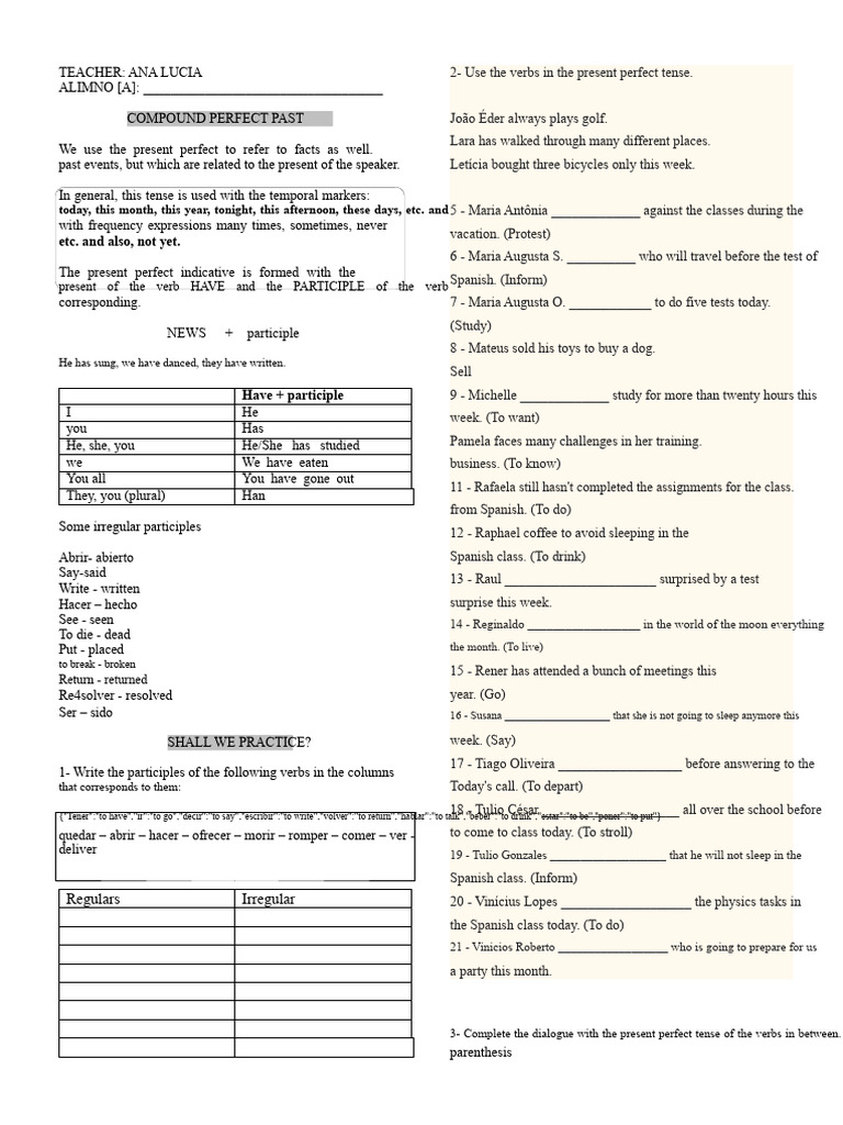 Present Perfect Exercises Grammar - 58217 | PDF | Verb | Grammar