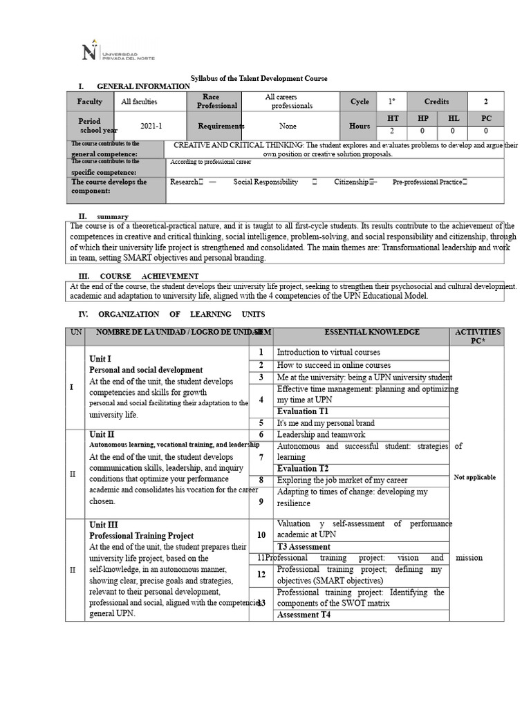 Talent Development Course Syllabus | PDF | Leadership | Intelligence