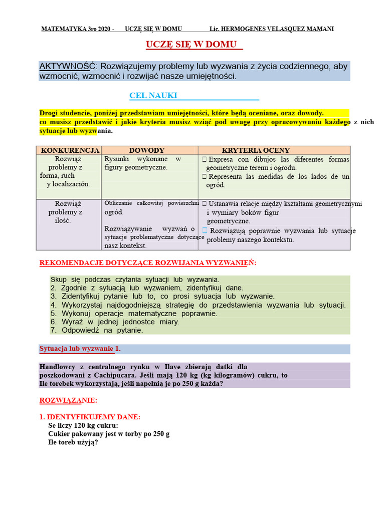 Arkusz Pracy - Problemy Ilościowe | PDF