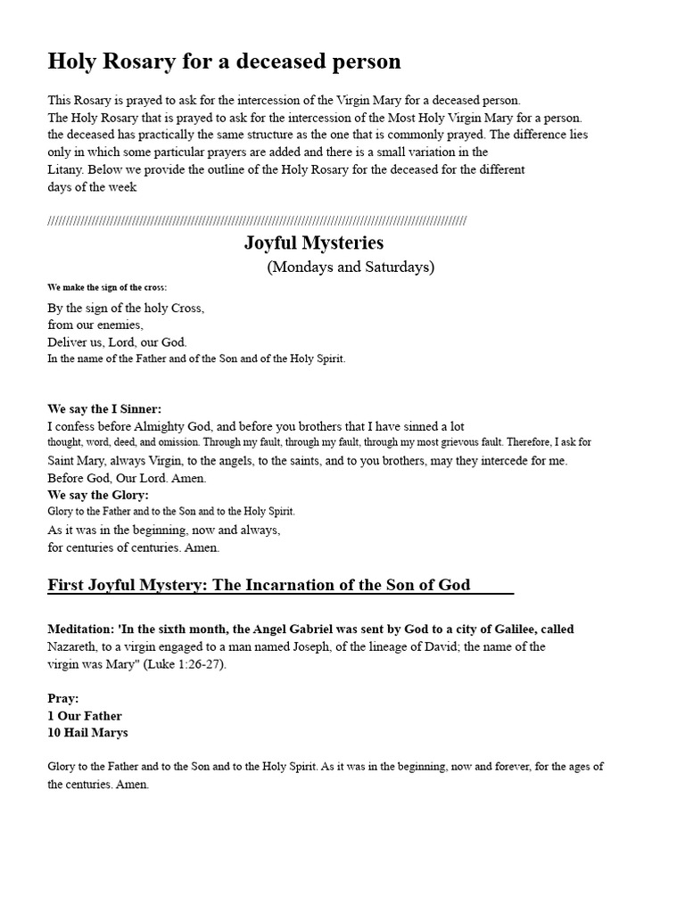 Holy Rosary for the Deceased Prayer Guide | PDF | Mary, Mother Of Jesus ...