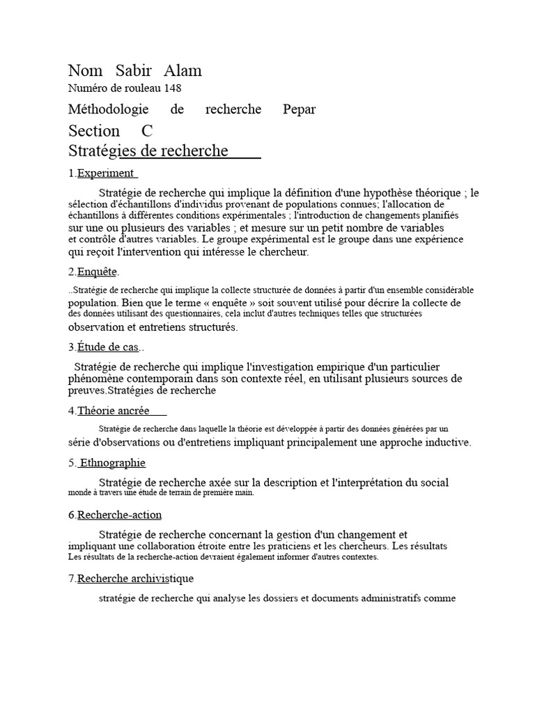 Stratégies de recherche en méthodologie | PDF | Recherche-action ...