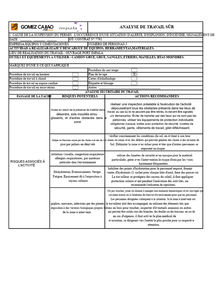 Analyse de Sécurité au Travail Port Impala | PDF | Sécurité | Grue ...