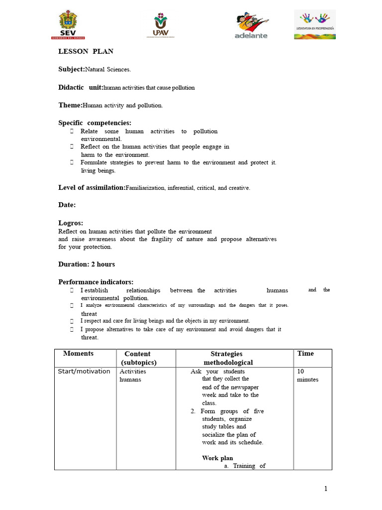 Human Activities and Pollution Lesson Plan | PDF | Pollution | Natural ...