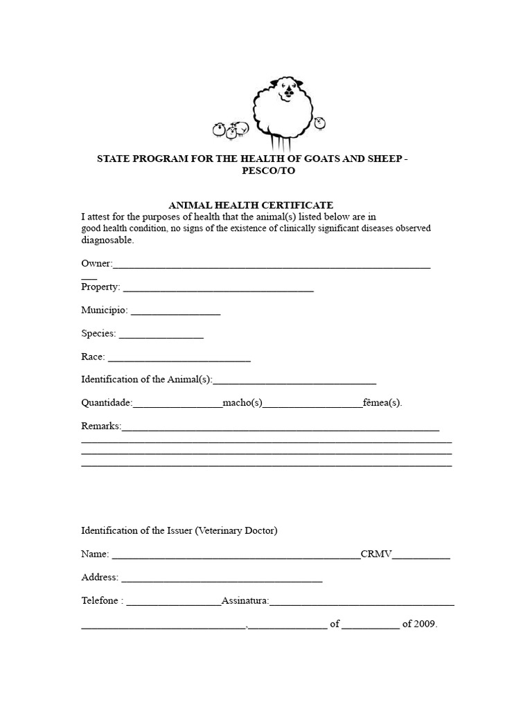 Goat and Sheep Health Certificate Template | PDF
