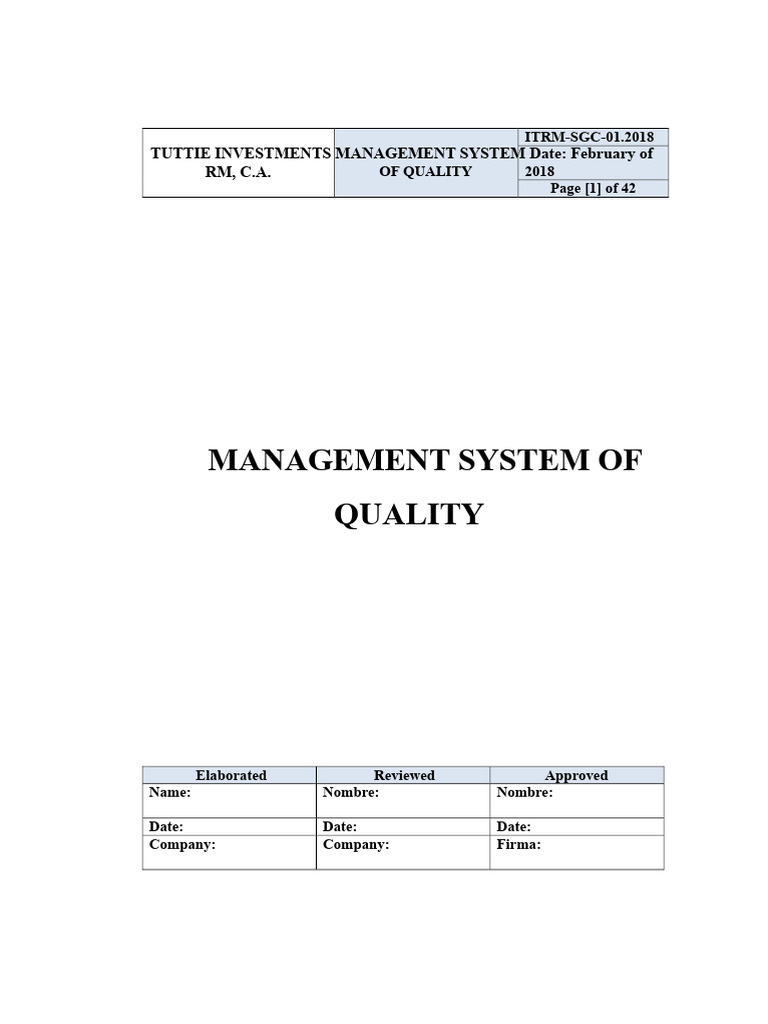 TUTTIE Investments Quality Management System | PDF | Quality Management ...