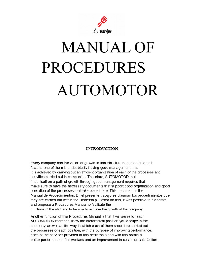 Automotor Procedures Manual Overview | PDF | Marketing | Strategic Planning