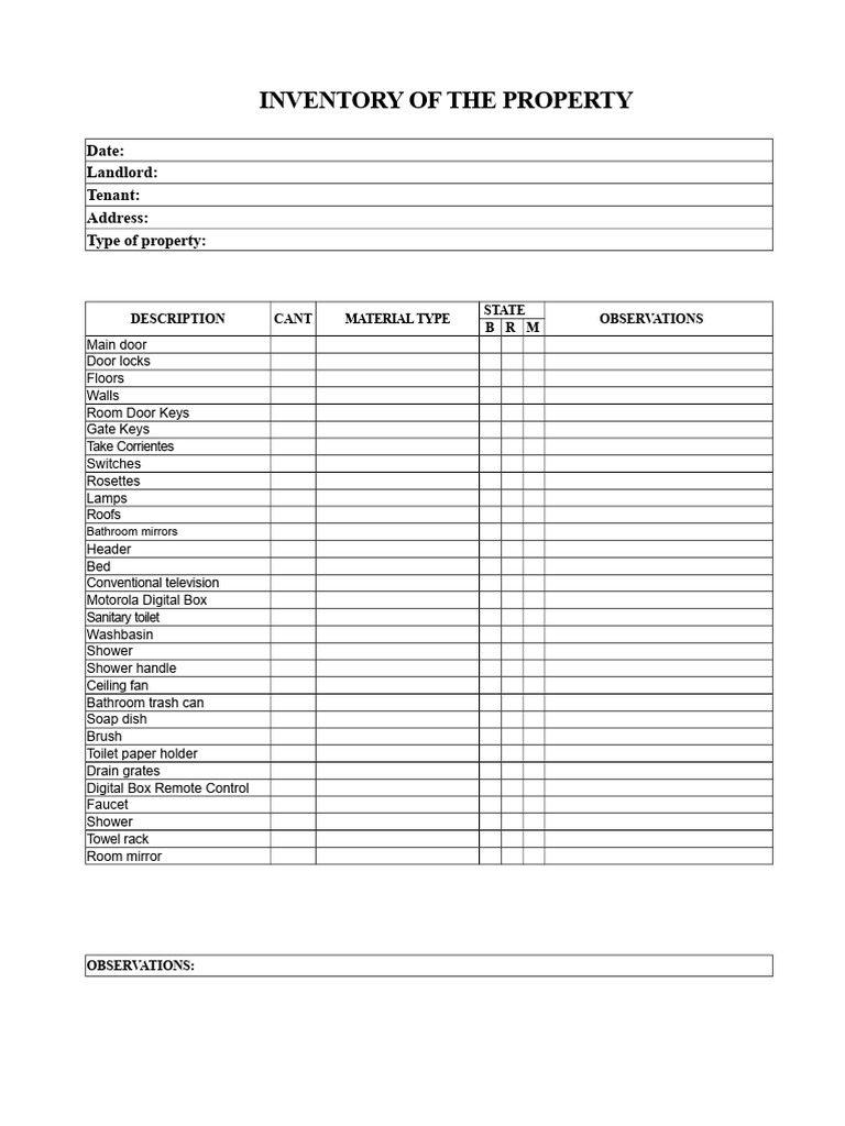 Property Inventory Checklist Template | PDF