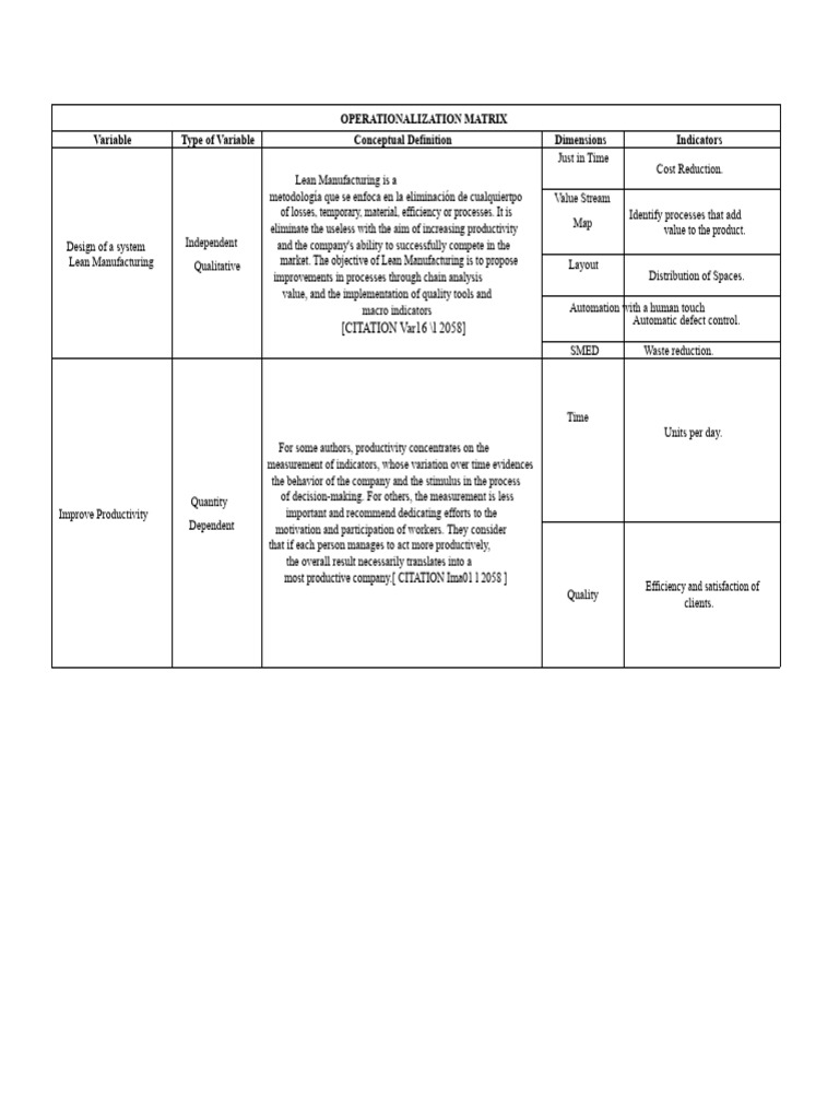 Operationalization Matrix | PDF | Lean Manufacturing | Business