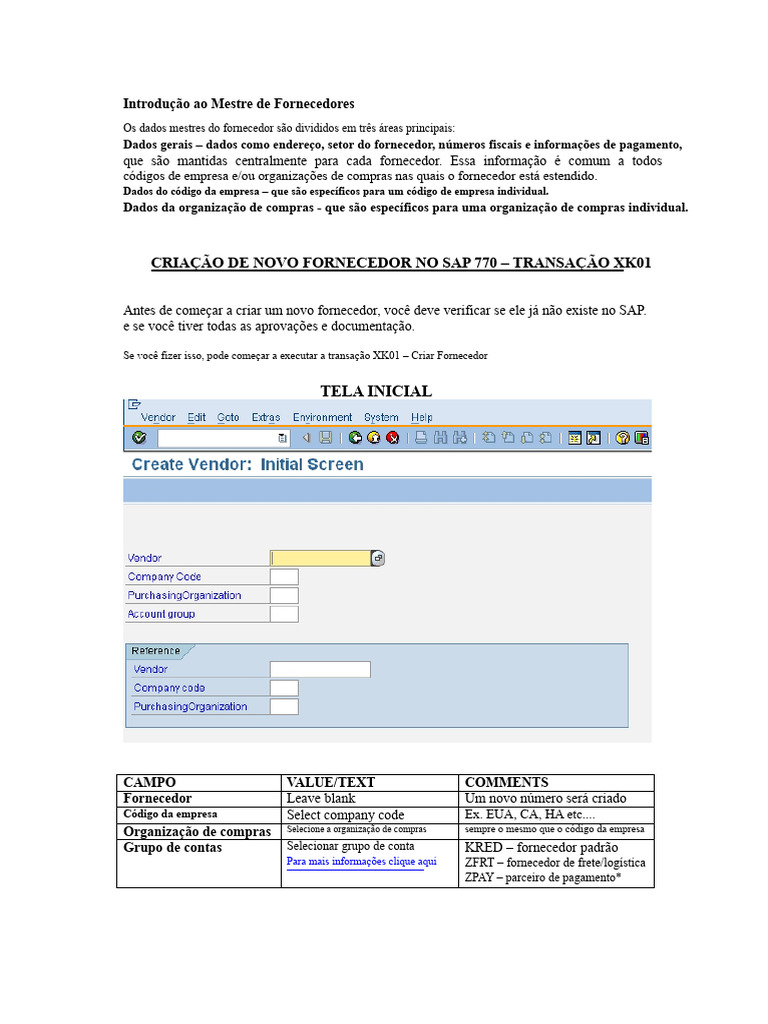 Documento de Criação de Fornecedor | PDF | Bancos | Contabilidade