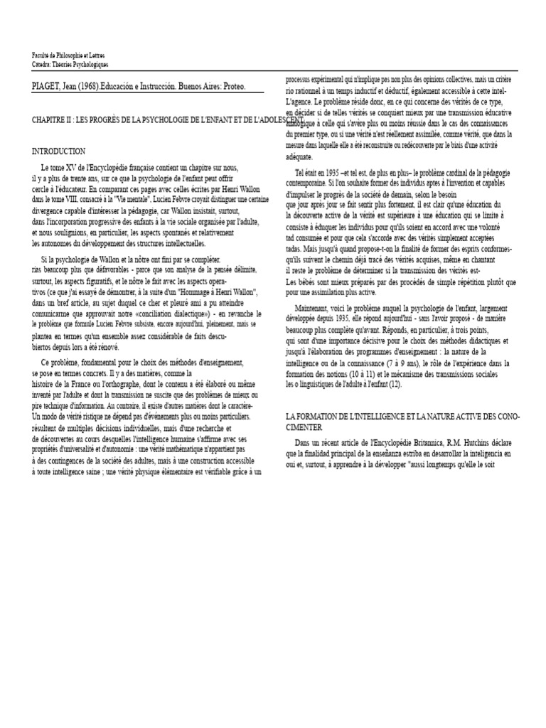 Psychologie de l'enfant et pédagogie active | PDF | Psychologie ...