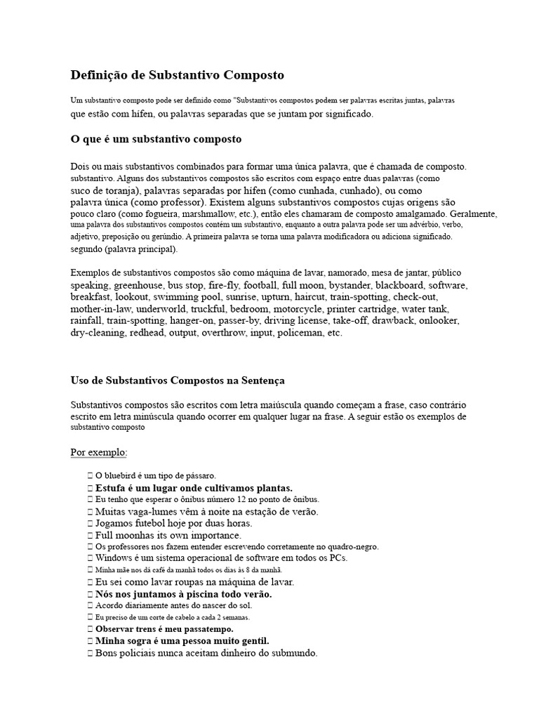 Entenda os Substantivos Compostos | PDF | Palavra | Substantivo