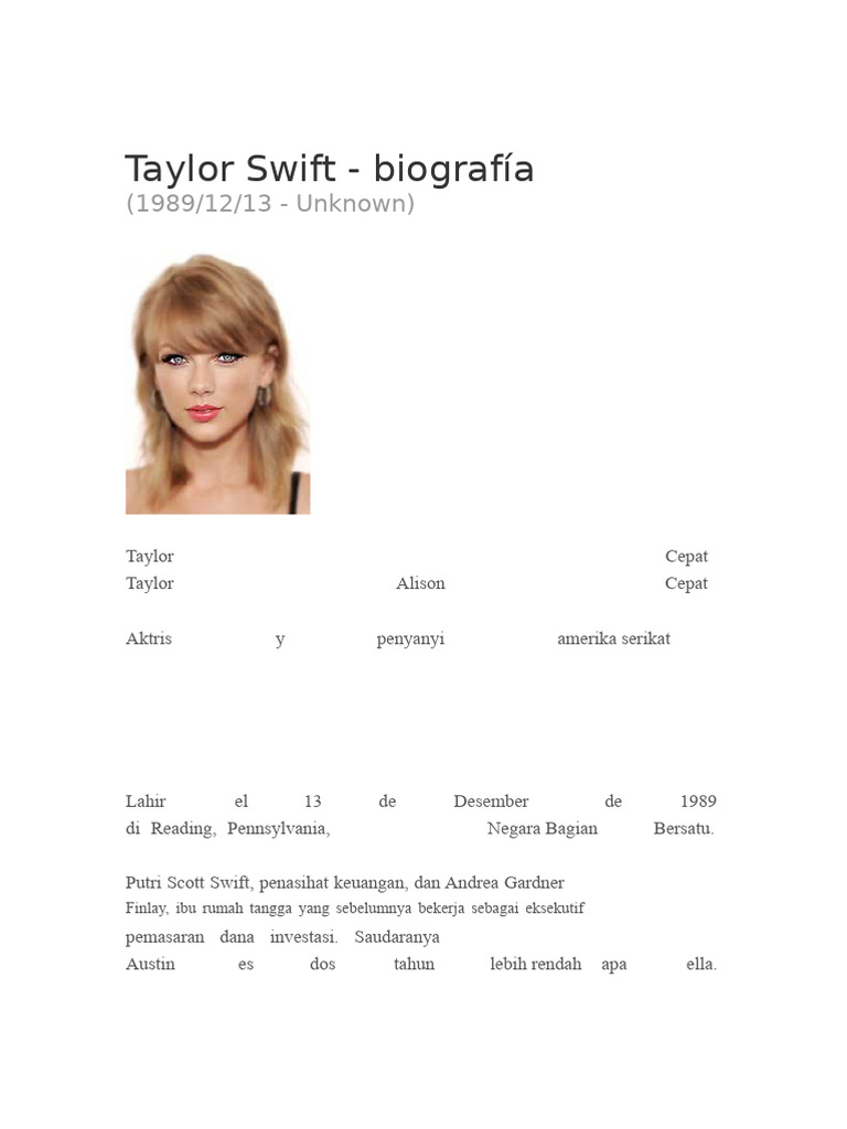 Biografi Taylor Swift: Karier dan Prestasi | PDF