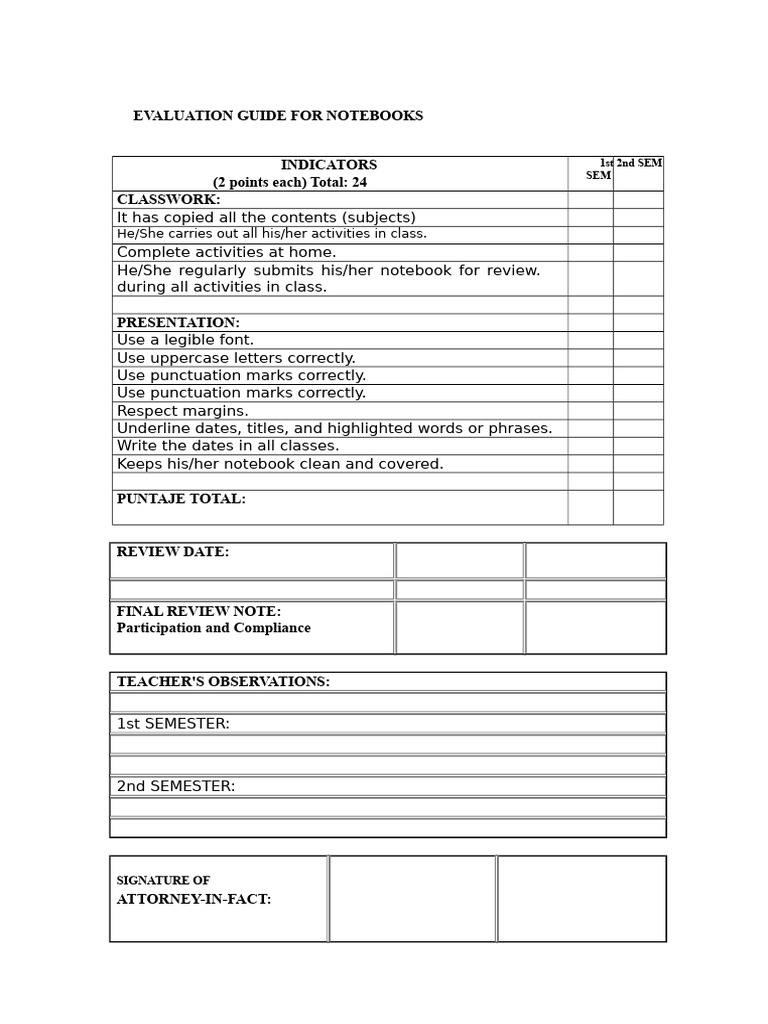 Notebook Evaluation Guidelines | PDF