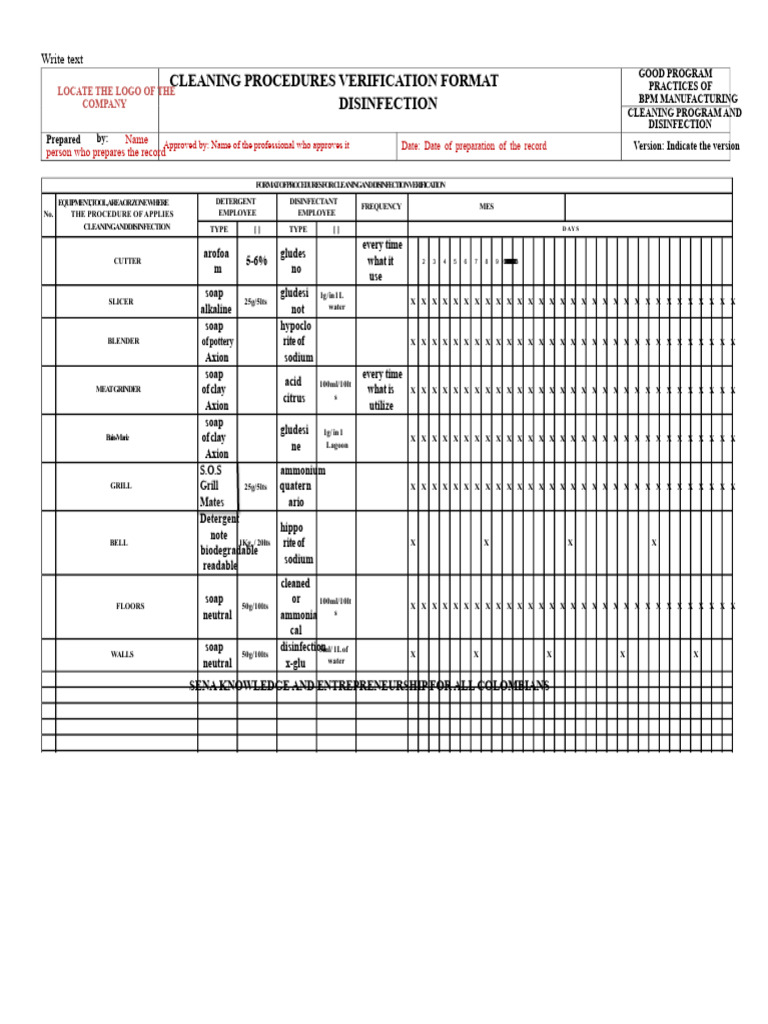 Annex 3. Cleaning and Disinfection Procedures Verification Format | PDF ...