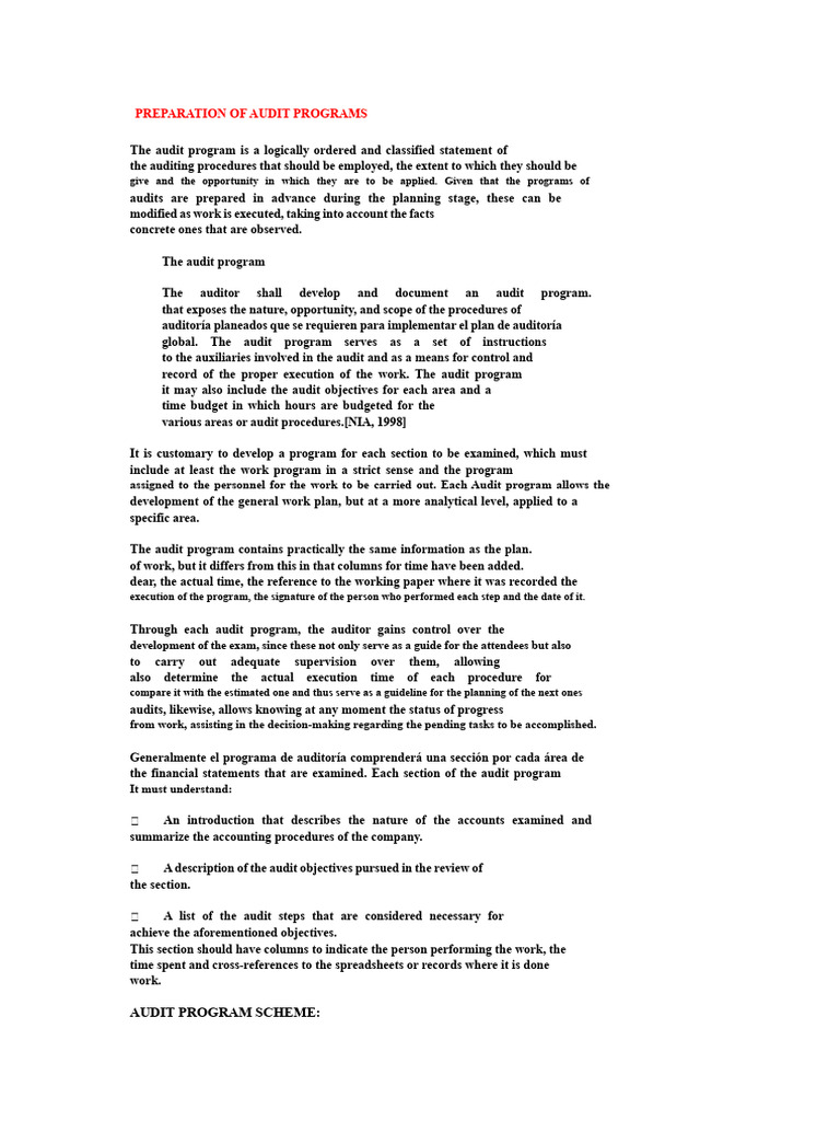 Audit Program Preparation Guide | PDF | Audit | Expense