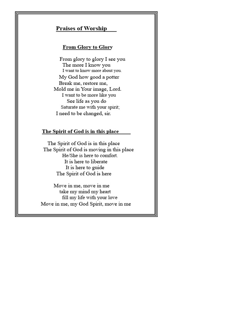 Worship and Prayer Lyrics Collection | PDF | God The Father | Glory ...