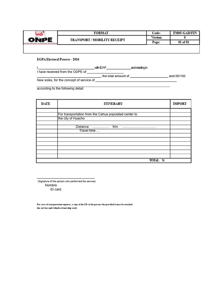 FM05 GAD FIN Transportation Receipt OUTBOUND | PDF