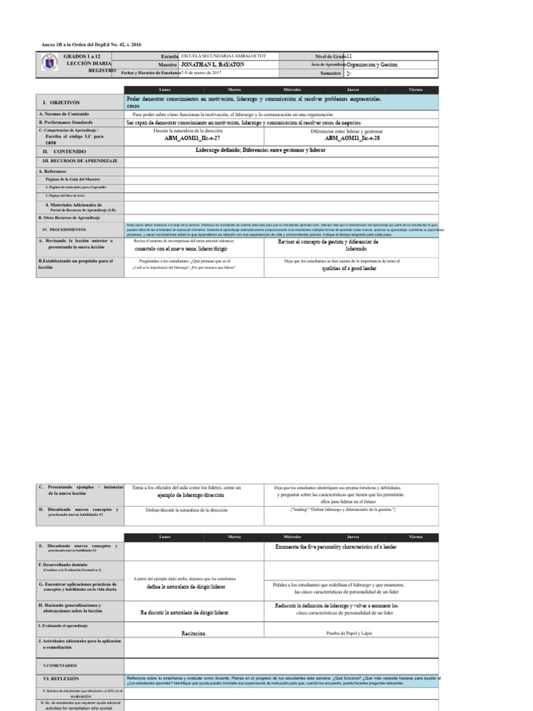 Lección sobre Liderazgo y Gestión Escolar | PDF | Aprendizaje | Liderazgo