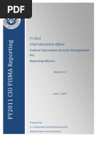 FY 2011 Chief Information Officer Federal Information Security Management Act Reporting Metrics