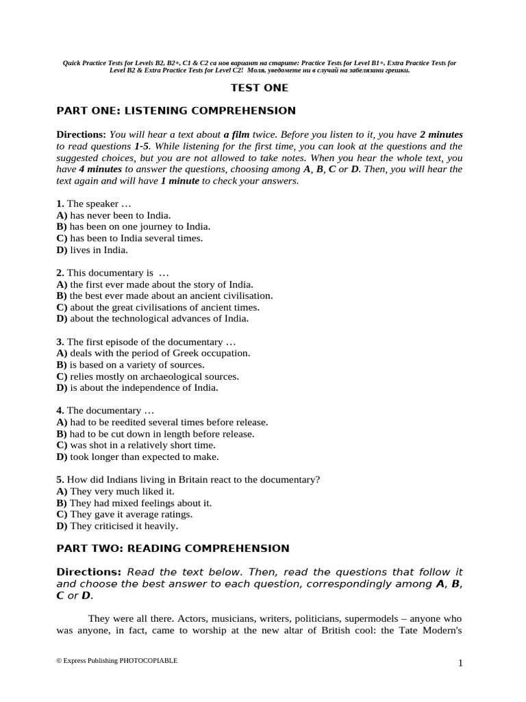 Practice Tests for B2 to C2 Levels | PDF | Agriculture | Zebra