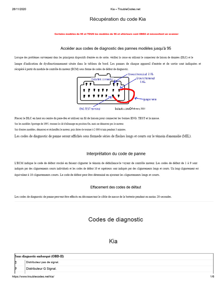 Codes de diagnostic Kia OBD2 et OBD-I | PDF | Ingénierie mécanique