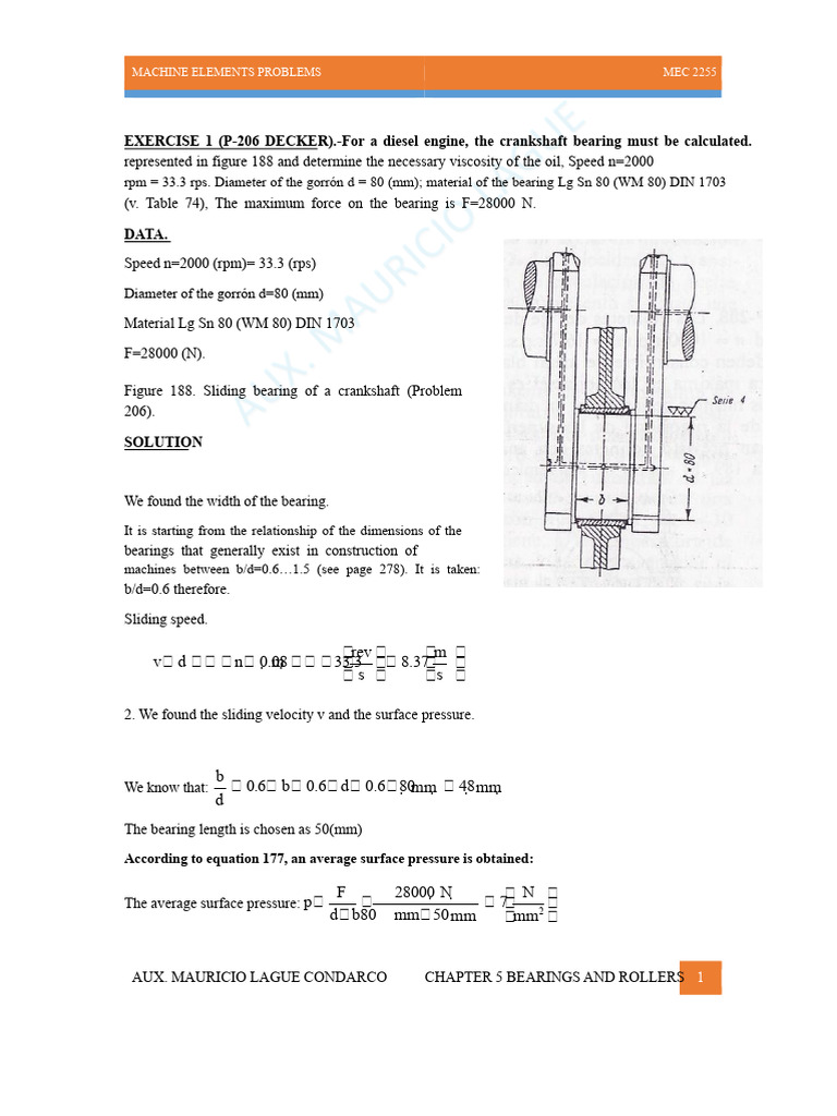 Bearing Exercises | PDF | Bearing (Mechanical) | Viscosity