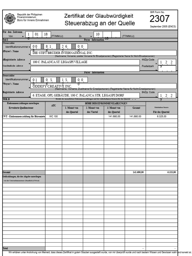 2307 Vorlage | PDF