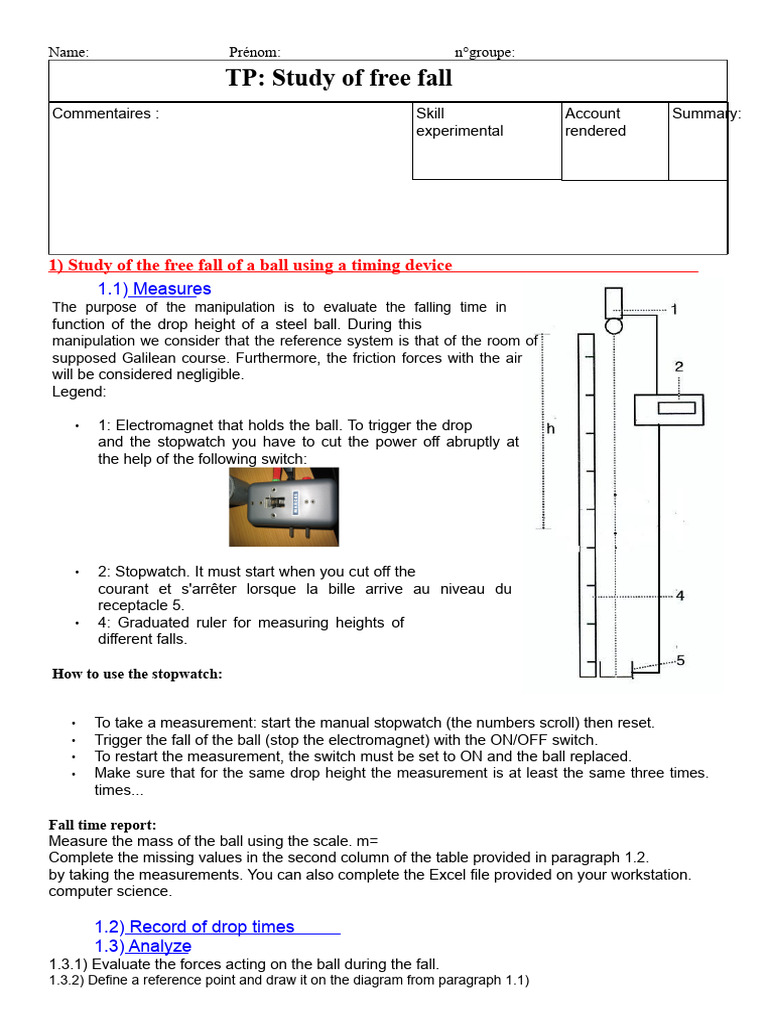 Free Fall Experiment Analysis Guide | PDF | Potential Energy | Kinetic ...