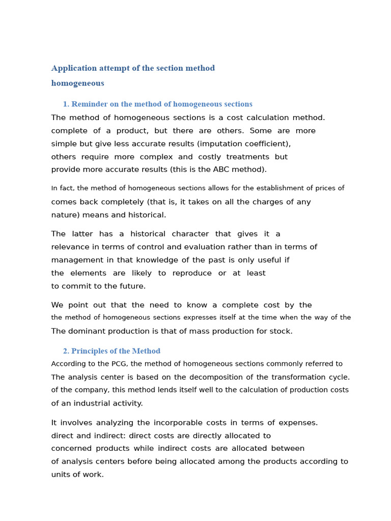 Homogeneous Sections Cost Method Explained | PDF