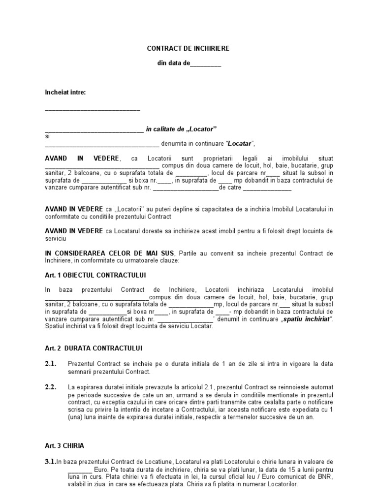 Contract Inchiriere Model
