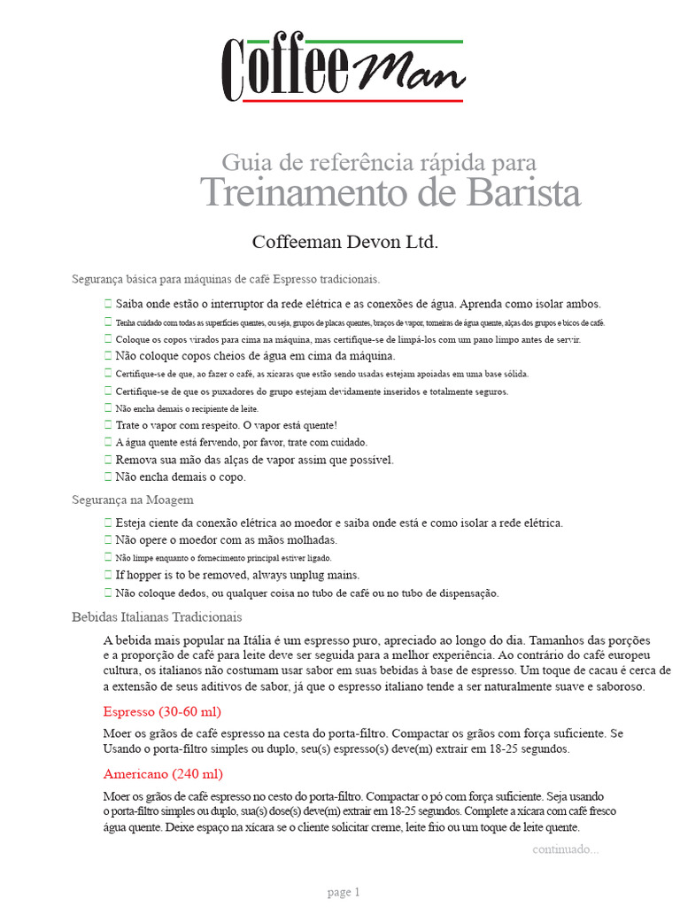 Guia Completo de Treinamento para Baristas | PDF | Leite | Café