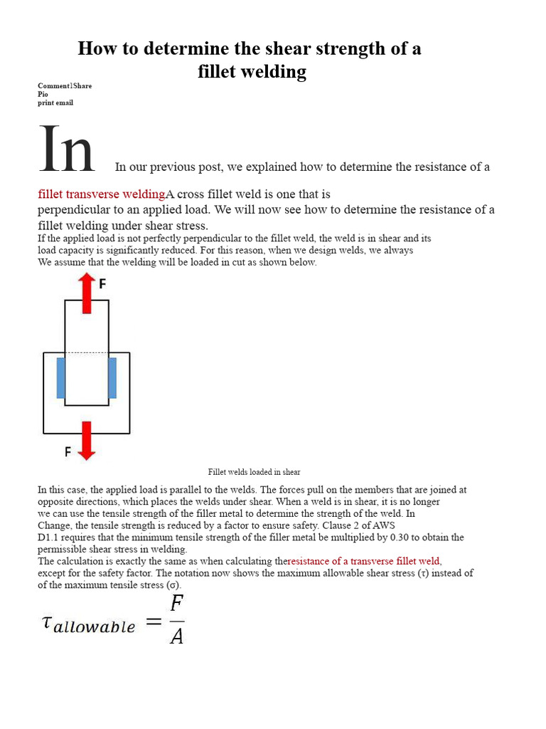 How To Determine The Shear Strength of A Fillet Weld | PDF | Strength ...