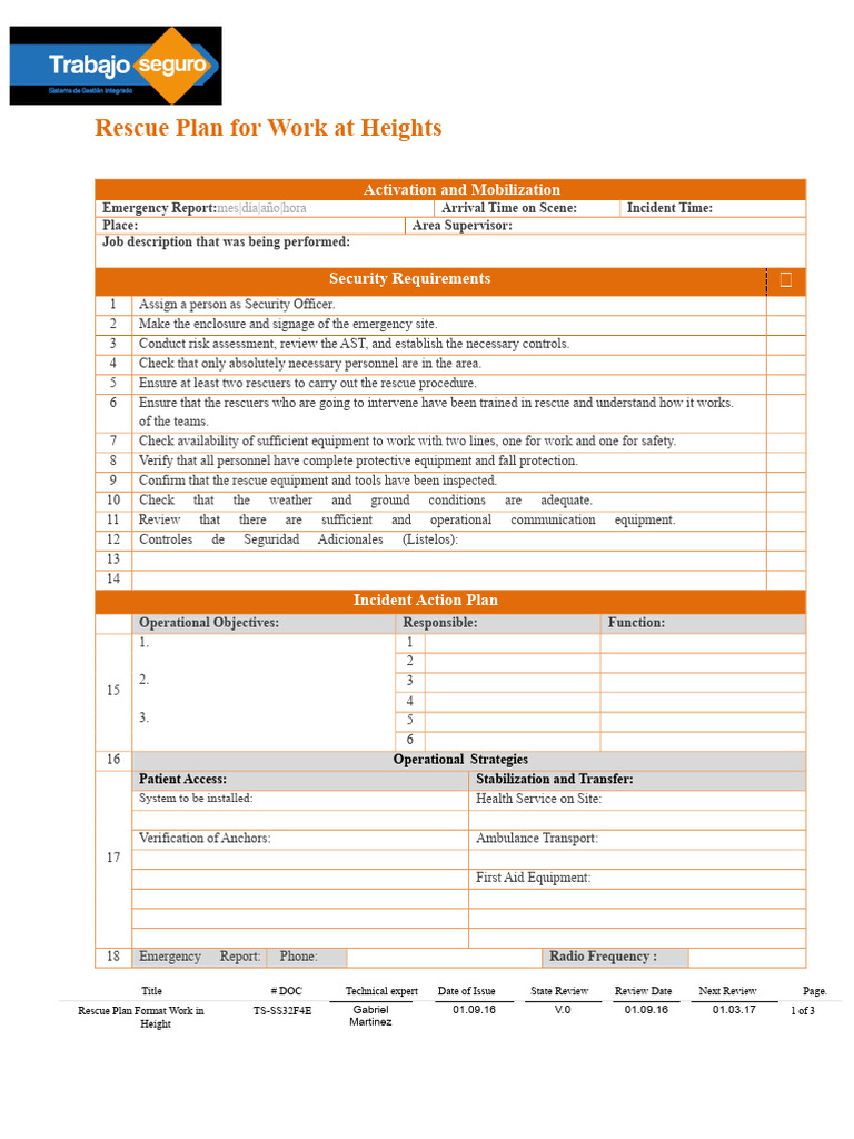 Work at Heights Rescue Plan Guide | PDF | Emergency | Occupational ...