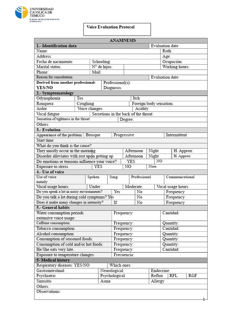 Vocal Evaluation Protocol FA | PDF | Larynx | Human Voice