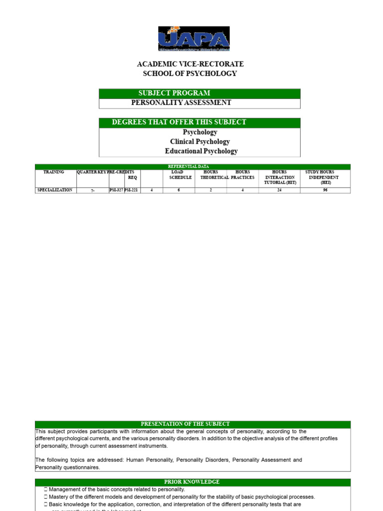4 Personality Assessment Program | PDF | Personality Disorder | Creativity