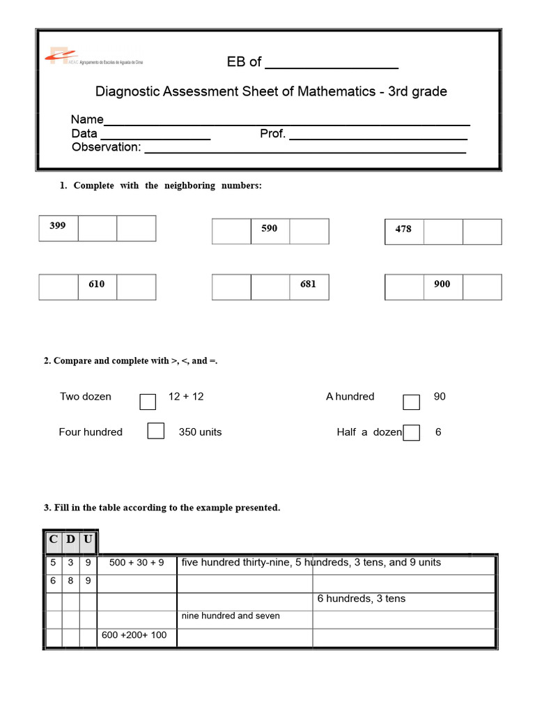 3rd Grade Math Diagnostic Assessment | PDF | Mathematics | Geometry