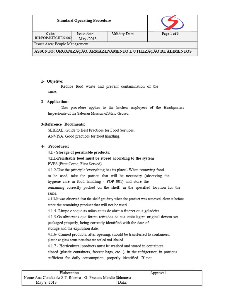 Food Storage and Waste Management SOP | PDF | Refrigerator | Cooking