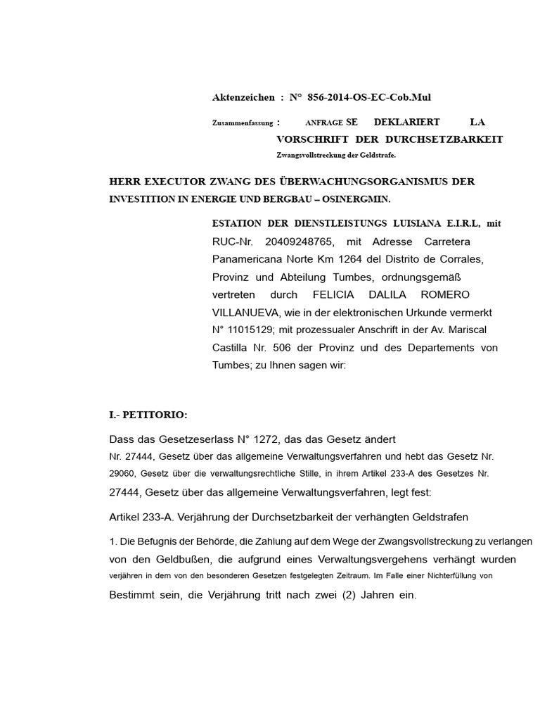 Verordnung Über Die Geldstrafe Akte Zwangsvollstreckung 856-2014 | PDF