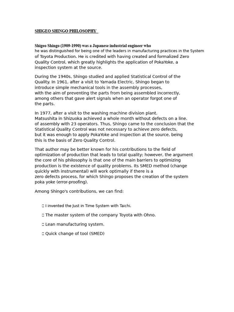 Shigeo Shingo's Quality Control Methods | PDF | Production And ...